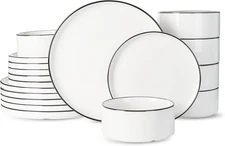 Porcelain Dinnerware Set, 18-Piece Modern Plate and Bowl Set, Dish Set for 6, Mi