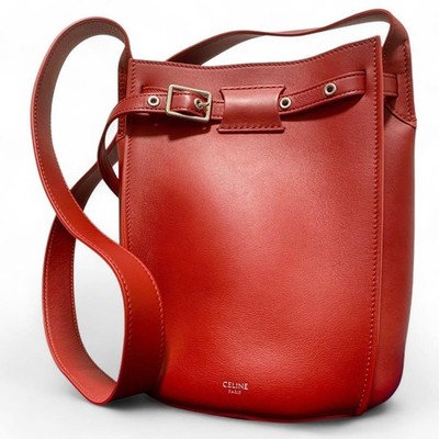 Celine Large Bucket Shoulder Bag Red Leather Used From Japan