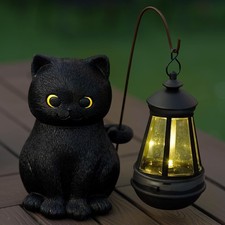 Hkojewp Solar Garden Statue Cat Figurine, Black Cat Statues Garden Decor with...
