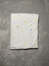 Baby Receiving Blanket Blue Green Yellow Star White Soft Flannel Lovey 29"x36"