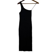 ZARA Ribbed One Shoulder Bodycon Midi Dress Stretch Slimming Small Black #3675