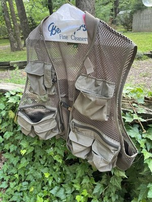 Orvis Fly Fishing Utility Vest Tan Olive Green Full Zip Outdoor XL