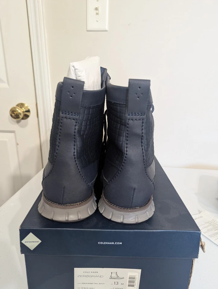 Men's Cole Haan Zerogrand Tall Boot Size 13 Blue Quilt Waterproof C20043 - Image 4 of 4
