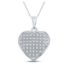 10K White Gold Diamond Heart Pendant Pave Set Natural Diamonds 1/6 Cttw