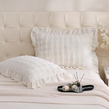 Faux Fur Velvet Pillowcases Standard Ruffle Pillow Shams Queen/Standard White