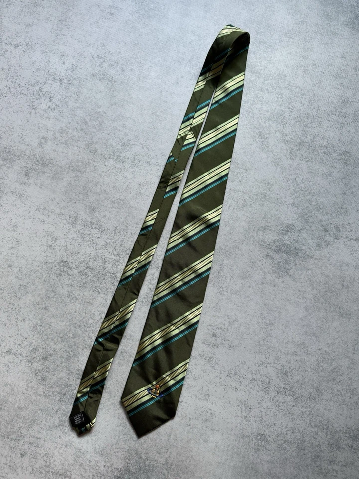 CORBATA DE SEDA VINTAGE VIVIENNE WESTWOOD ORBE BORDADO LOGOTIPO PATRÓN HECHA EN ITALIA Foto 4 de 4