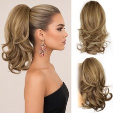 Ponytail Extension Clip on Ponytails for Women Layered Wave Synthetic Pony Tails