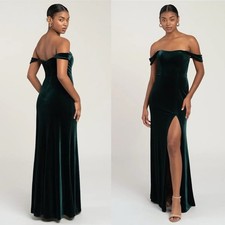 Jenny Yoo Issa Off-The-Shoulder Stretch Velvet Column Gown