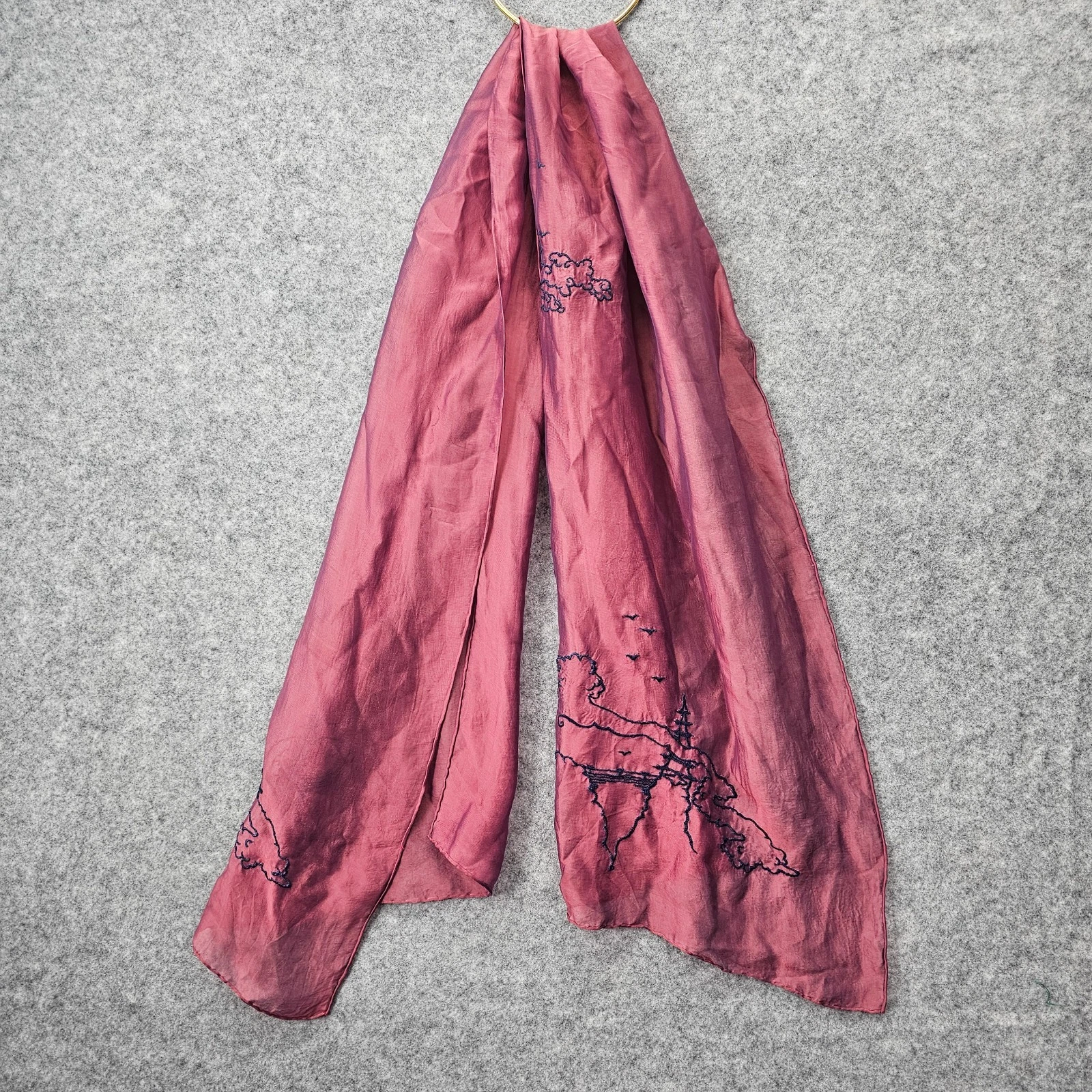 Y2K Fairycore Pink Silk Scarf Womens Whimsy Long Dupatta Wrap Embroidered 19x58