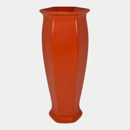 Weller Chengtu 1920s Vintage Art Pottery Bright Lava Red Orange Ceramic Vase