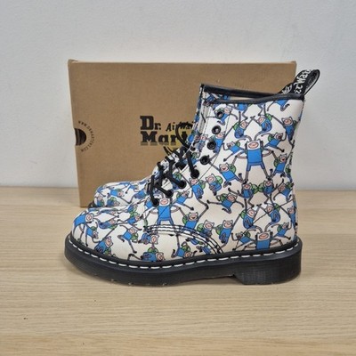 Dr Martens x Adventure Time Cartoon Network Finn 1460 White Canvas Boots Uk 5