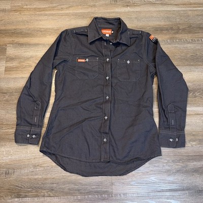 TECGEN Flame-Resistant (FR) Shirt Mens Medium Dark Gray Button-Front Reinforced