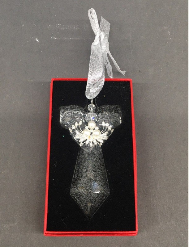 NEW IN BOX Crystal Christmas Angel Ornament w/ Faux Pearl & Rhinestone Accent