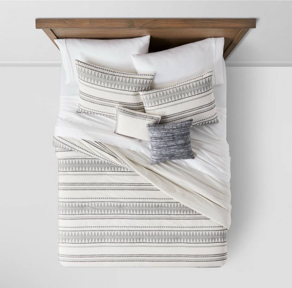 Full/Queen Tatiana Global Woven Stripe Cotton Comforter Set 5pc Cream NEW - Image 2 of 4