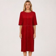 Spense Velvet Faux Suede Rust Short Sleeve Shift Dress Rivets Retro Sz 12 Grunge