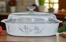 CorningWare Shadow Iris A-10-B 2.5L Casserole Dish w/Pyrex Glass Lid Vintage USA