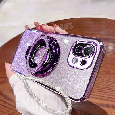 Glitzer Kette Hülle für Xiaomi Mi 11 Lite 5G NE Schlüsselband Silikon Ständer Halter Cov
