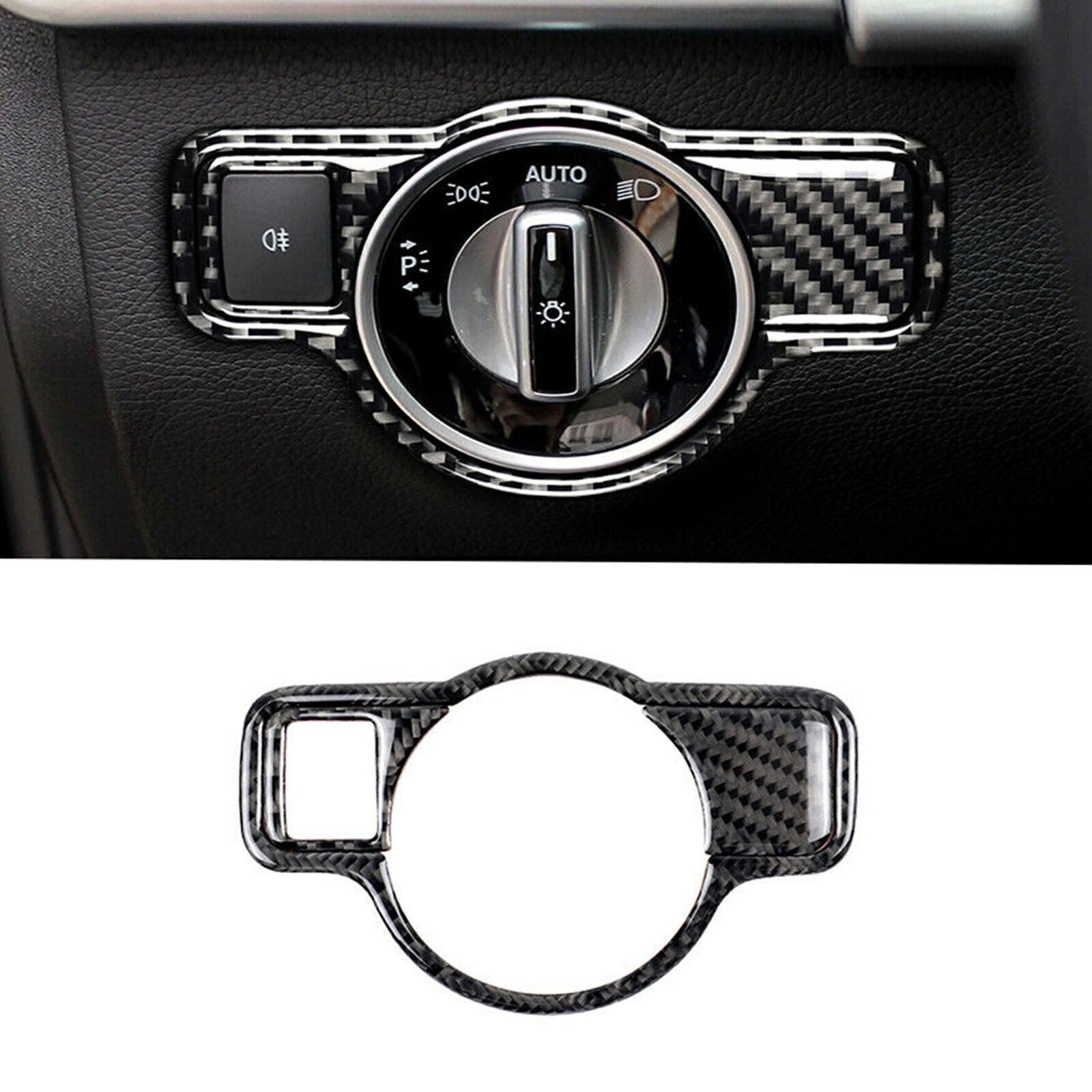 Fits For Mercedes-Benz A C E CLA GLA GLE GLK Carbon Fiber Headlight Switch Trim