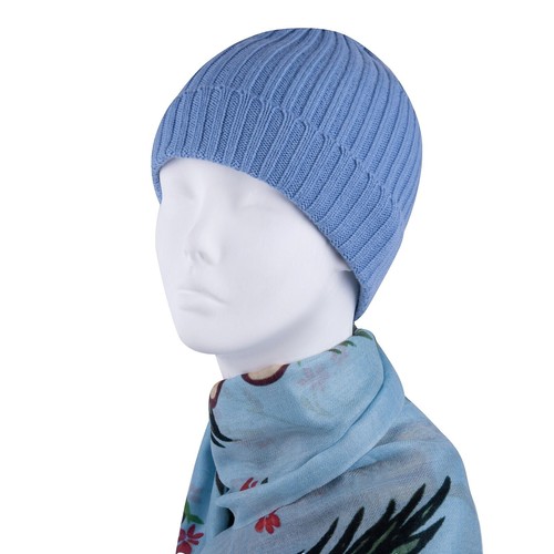 NEW BRODIE CASHMERE women\'s cable pom cashmere hat in blue mist Cable Pom Cashmere Hat main image 2