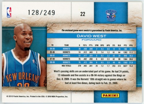 2009-10 Studio Materials David West Game-Worn Jersey #128/249 * Xavier * Hornets - Picture 2 of 2