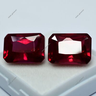 AA++ Natural Loose Gemstone Ruby Bloody Red Emerald Cut 16.50 Ct CERTIFIED Pair