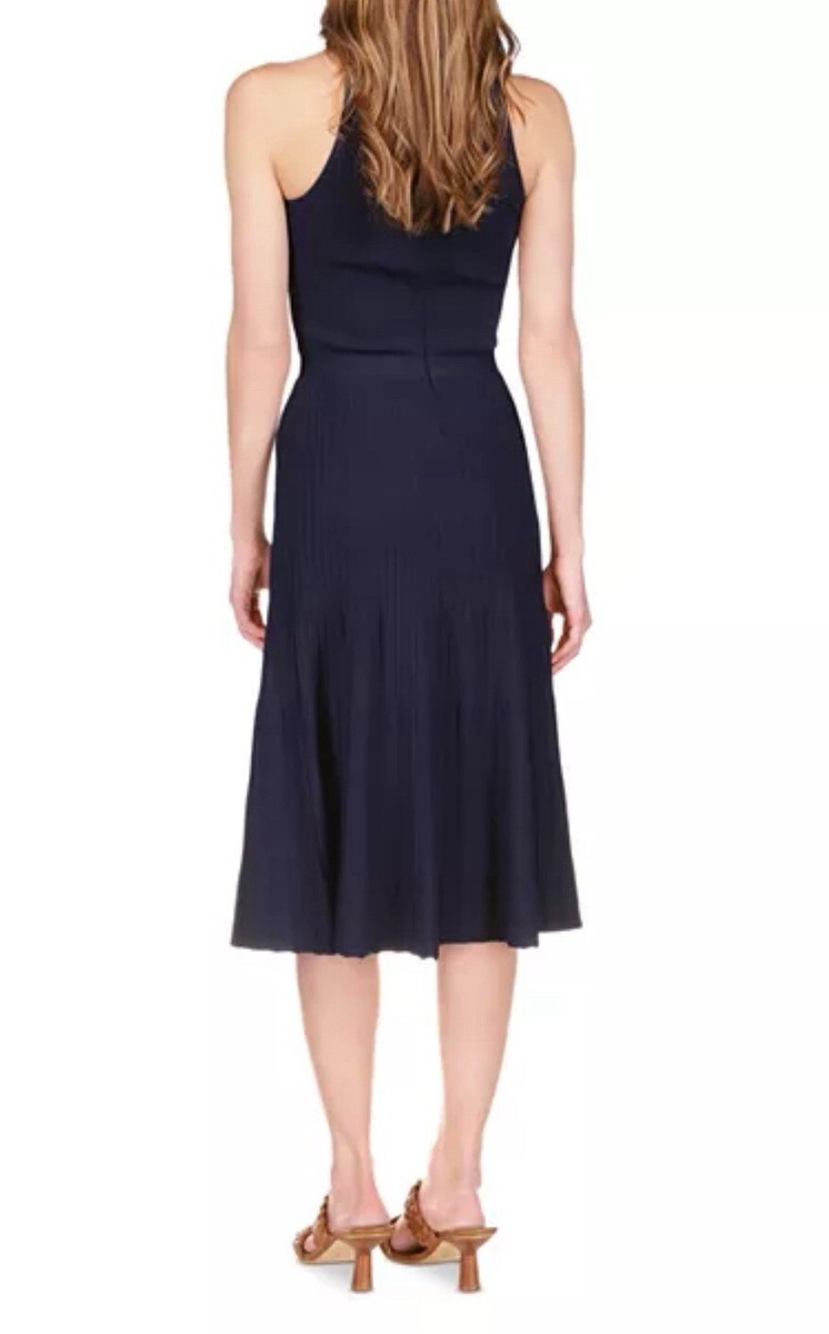 michael kors navy halter dress MICHAEL KORS Sz Med Blue/Gold Chain Halter Dress