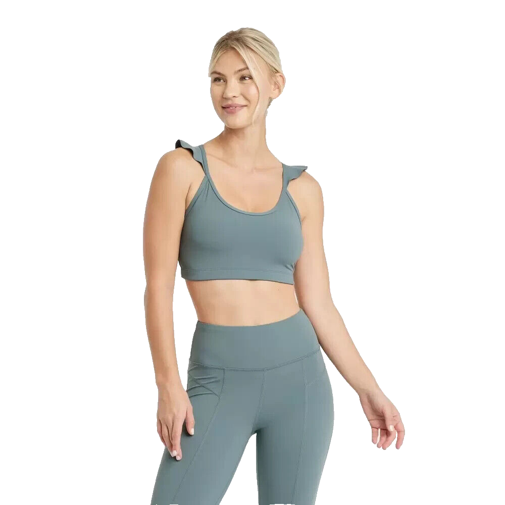 Womens Ruffle Strap Racerback Bra JoyLab Storm L Blue eBay