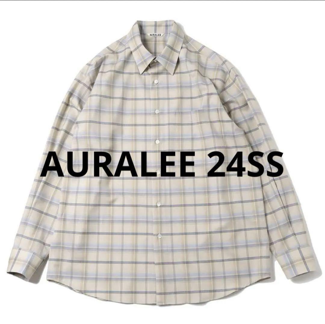Auralee Super Light Wool Check Shirt Light Beige Size 4 Used | eBay