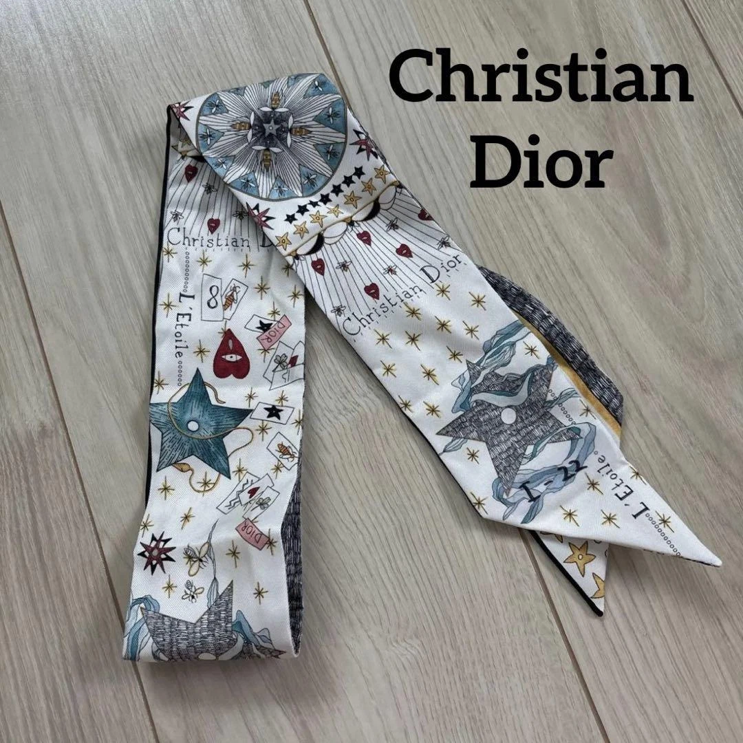 Christian Dior écharpe ruban motif étoile écharpe mitsah soie marine 90 cm