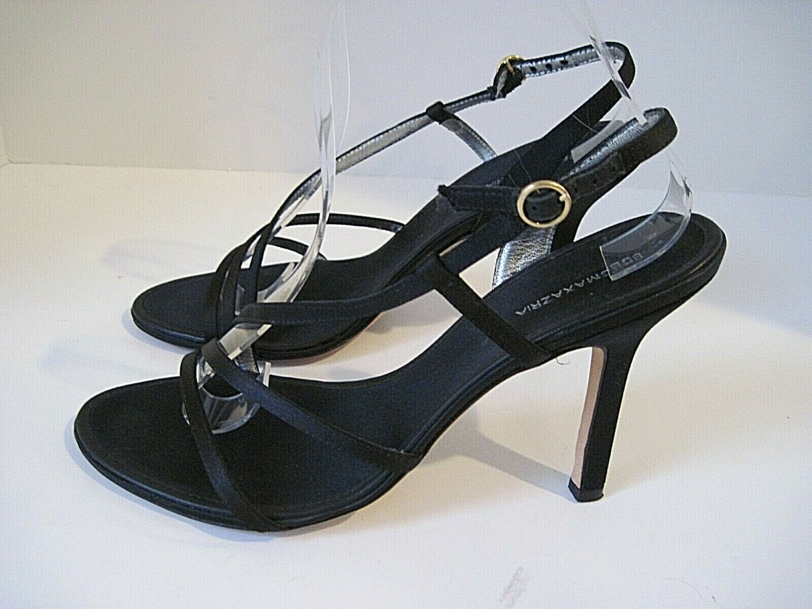 BCBG MAXAZRIA Black Satin Strappy Heels Ankle Strap Size 8 B/ 38 | eBay