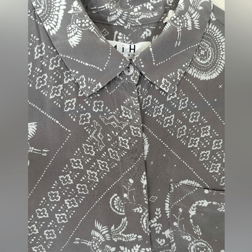 MiH Jeans Women's Shirt Dress Size XS Mini Gathered 100% Silk Taupe Paisley - Picture 11 of 11