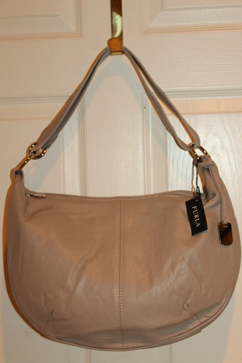 NEW NWT FURLA Lg Taupe Sabbia Nappa Leather DANIELLE Hobo Shoulder Bag 348