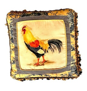 Angela Resendiz Rooster Throw Pillow Hand Painted VTG Fabric Shabby Chic READ
