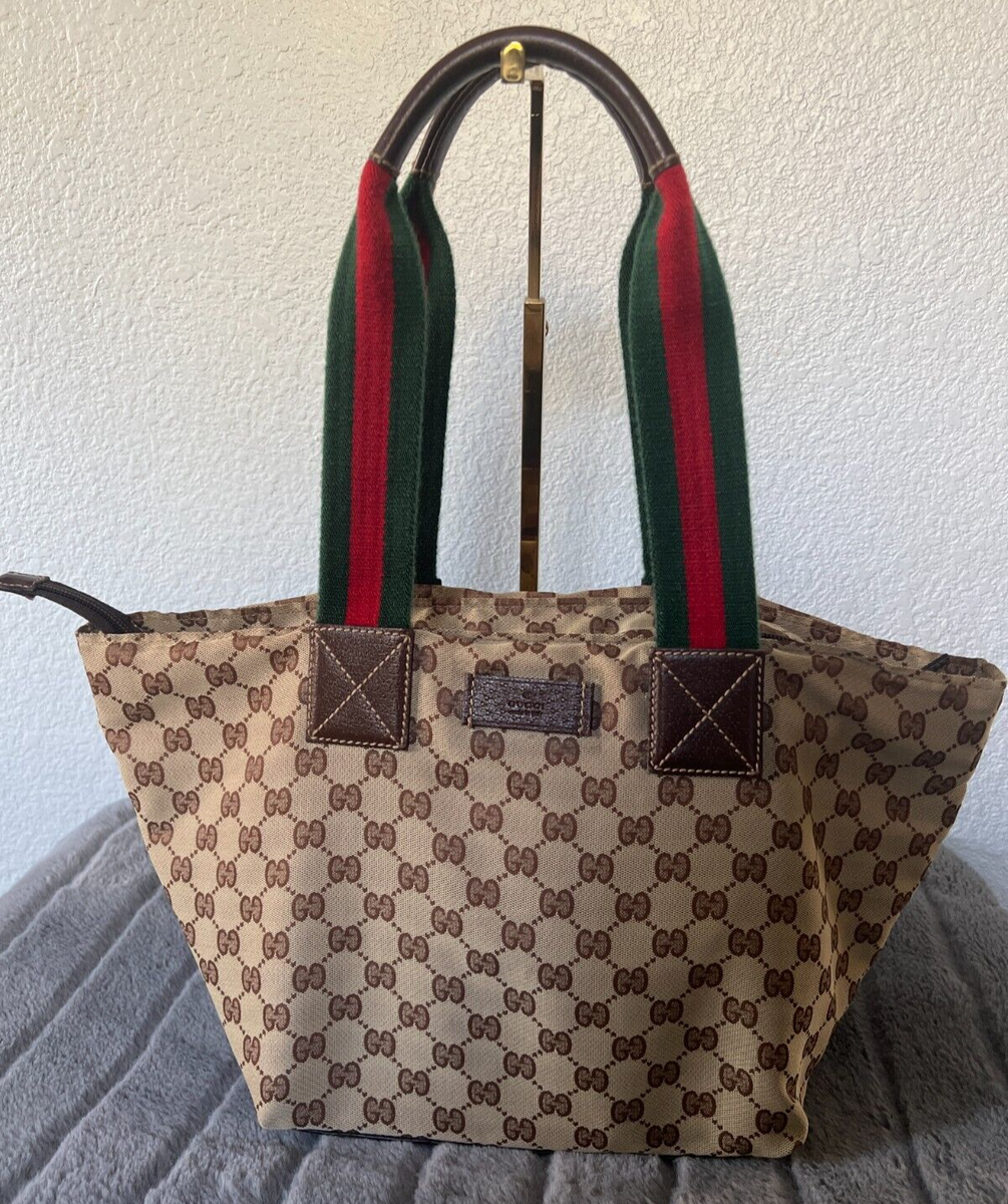 GUCCI Web Sherry Line Tote Bag GG Canvas Leather Brown | eBay