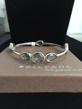 SILPADA  B2707 “ADMIRE " GLASS STONES & 925 STERLING  SILVER BANGLE BRACELET NIB