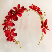 5.9" Crystal Red Pink White Flower Crown Tiara Bride Wedding Jewelry Hair Decor