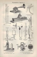 Lithografie 1908: Physikalische Apparate I/II. Spiegelgalvanometer Luft-Pumpe