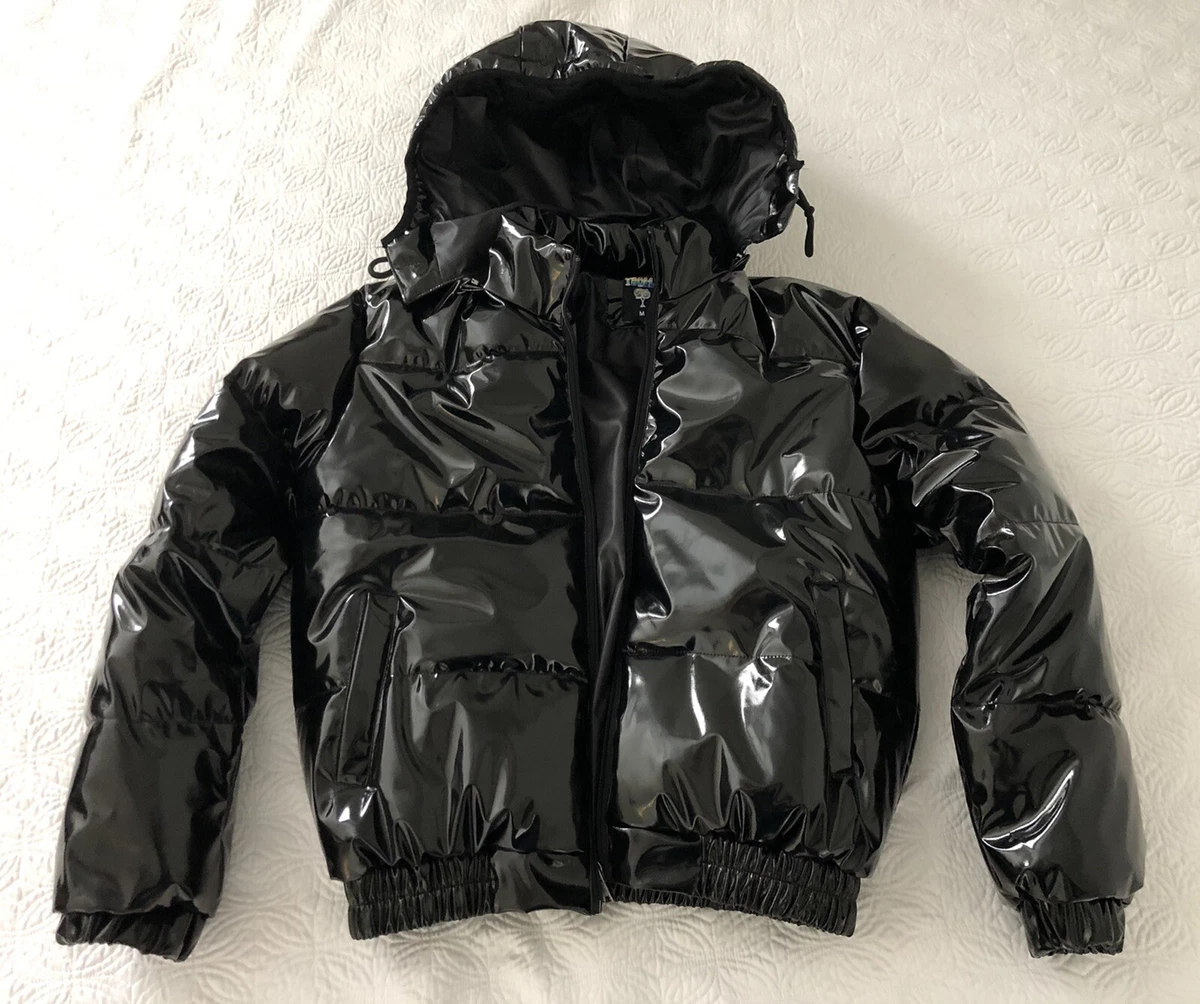 Vinyl puffer jacket best sale mens