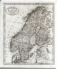 1812 Antica Carta Geografica Mappa Svezia e Norvegia   25x22 cm originale 