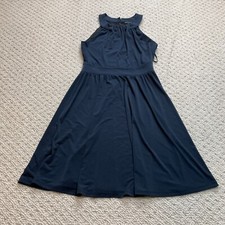 Banana Republic High Neck Dress Womens 0 Blue Midi Sleeveless A Line Polyester