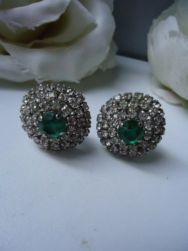Vintage 1960s Christian Dior Germany Green Rhinestone Cluster Clip Earrings MINT - Picture 13 of 13