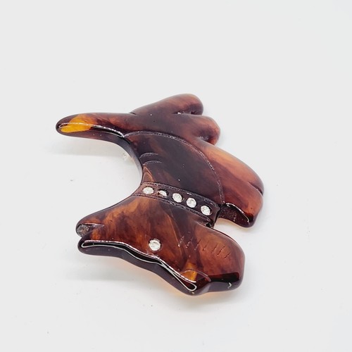 Vintage Tortoiseshell Root Beer Scottie Dog Terrier Brooch Pin Rhinestone - Picture 3 of 7