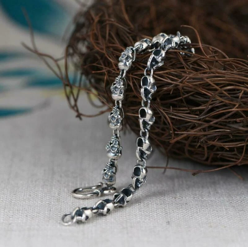 925 Sterling Silver Biker Skull Bracelet For Men Women Jewellery A2594