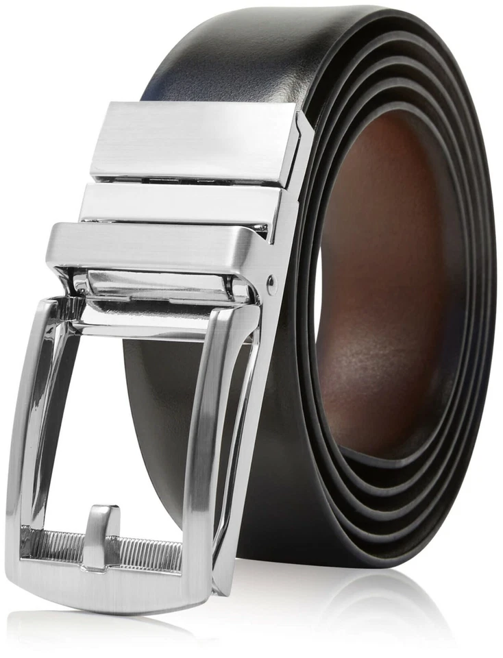 Cinturón de cuero real para hombre cinturón de trinquete reversible con hebilla ajustable automática