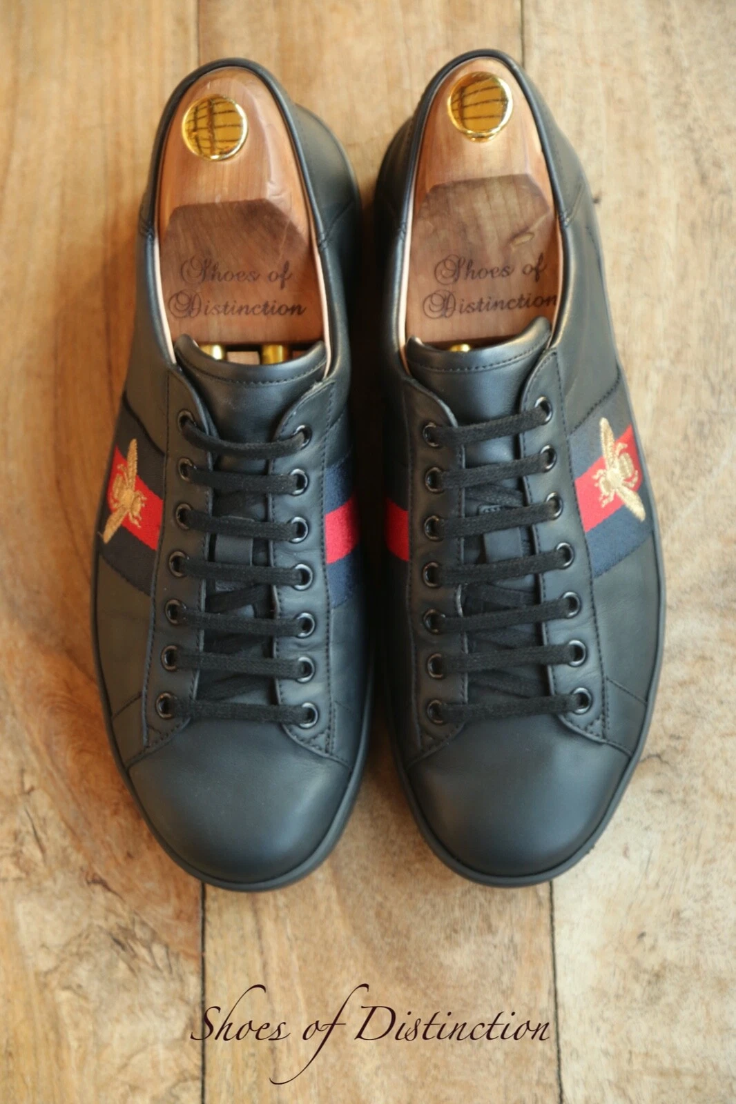 Gucci Ace Bee GG chaussures rabattables en cuir noir hommes UK 8 US 9 EU 42