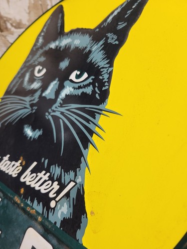 VINTAGE BLACK CAT SIGN OLD EMBOSSED METAL CIGARETTE TOBACCO STORE ADVERTISING - Picture 19 of 24