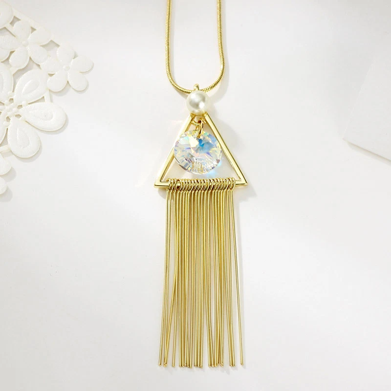 Сделано с кристаллами Swarovski золотой треугольник бахрома подвеска ожерелье S4 - Изображение 2 из 4