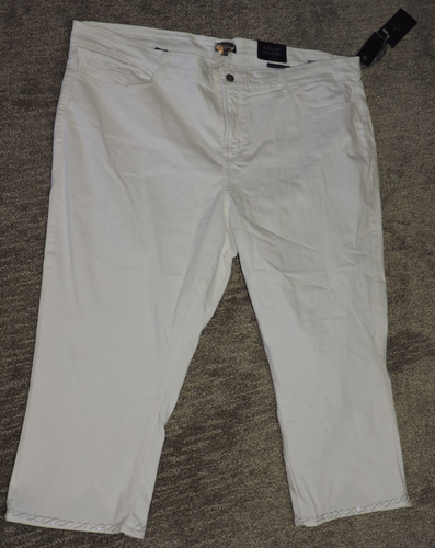 NYDJ Womens white denim Crop jeans embellished cuffs SZ 24W W47/L21 13" rise NWT - 第 1/6 張圖片