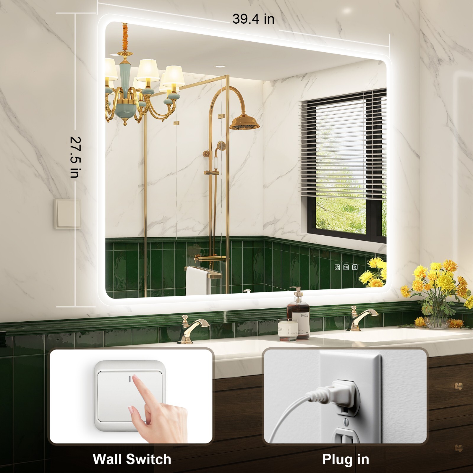LED Lighted Bathroom Mirror with Anti-Fog Dimmable Rectangle Vanity ...