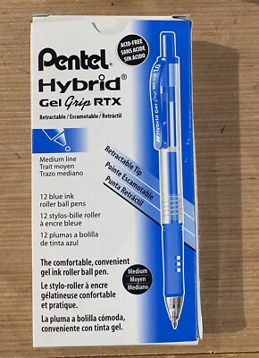 Pentel Hybrid 1.0 mm Gel Grip RTX Blue Ink Roller Ball Pens (12 Count) K160C
